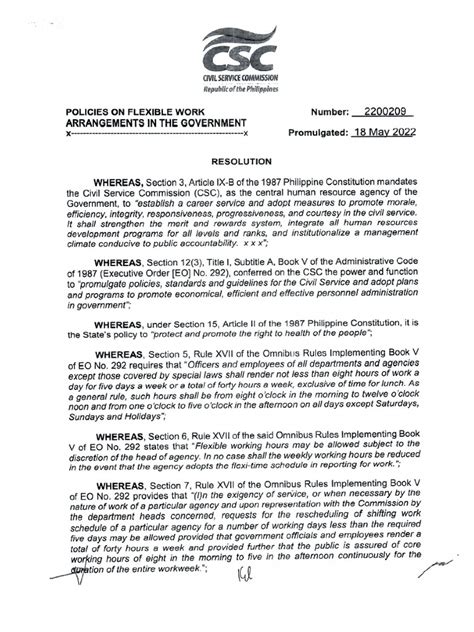 CSC Resolution No. 2200209 On The Policies On Flexible Work .